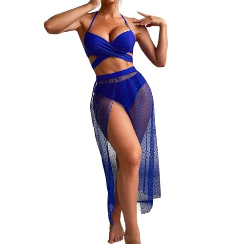 HNsdsvcd Damen Schwimmkostüm Mit Rückenbindung Und Bikinis Vertuschtes Kleid Set Bikinis Bademode Neckholder Bikinis Oberteil Und Hose Mit Hoher Taille von HNsdsvcd