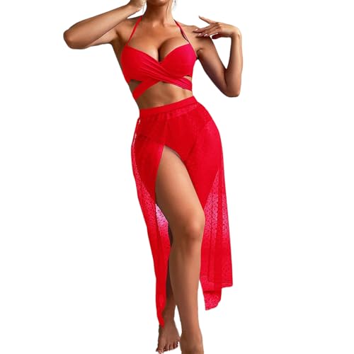 HNsdsvcd Damen Schwimmkostüm Mit Rückenbindung Und Bikinis Vertuschtes Kleid Set Bikinis Bademode Neckholder Bikinis Oberteil Und Hose Mit Hoher Taille von HNsdsvcd