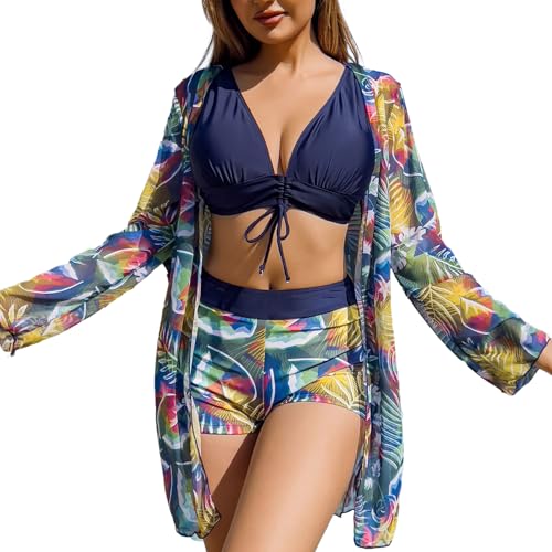 HNsdsvcd Frauen 3 Stücke Badeanzüge Blumendruck Gedruckter Badeanzug Mit Kimono Up Lady Schwimmshorts Bikinis Set Für Ferien von HNsdsvcd