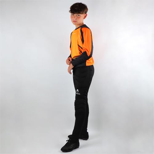 HO Soccer Kid Keeper Torwart-Set Deep-Sea Orange, Langarmshirt mit Polsterung und Langer Hose mit Polsterung, Polyester, Uni, Kinder, Orange/Schwarz, Größe 10 von HO Soccer