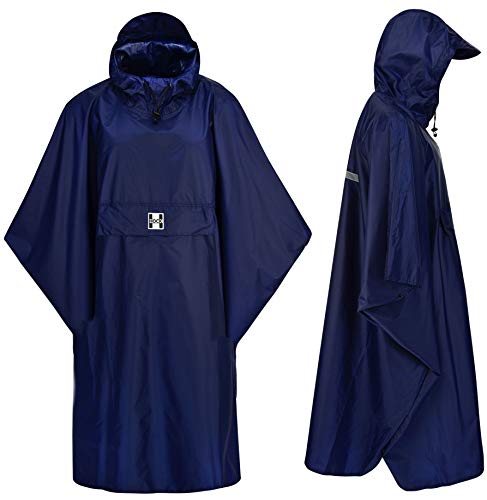 HOCK Regenponcho Extra Lang mit Kapuze - 100% wasserdicht - leichter Regenmantel Wandern für Damen & Herren - Regencape (blau, S/M) von HOCK