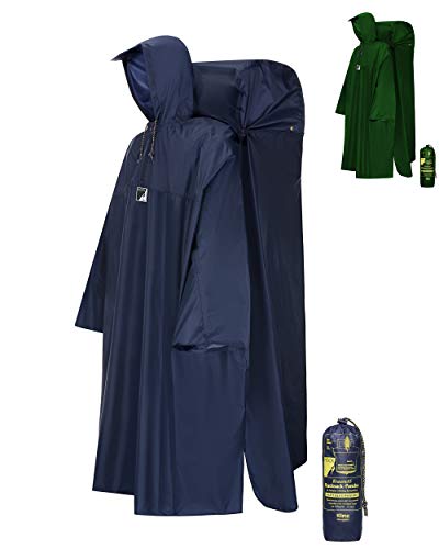 HOCK Regenponcho Wandern 'Kraxen AS' mit Regenschutz für großen Rucksack – Herren & Damen Regencape Atmungsaktiv mit Sturmhalteband – Extra langer Wanderponcho mit verstellbarer Vorderlänge - Blau L von HOCK