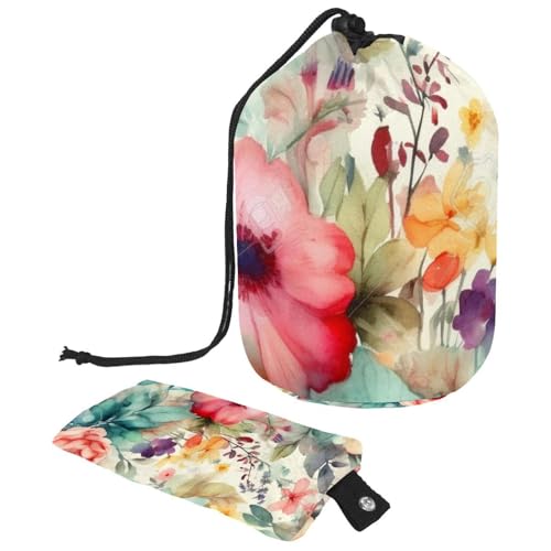 Kosmetiktasche mit Blumenmuster und Kordelzug, multifunktionaler Organizer für Make-up und Toilettenartikel, Mehrfarbig 18, 9.9x6.9in/25.2x17.6cm;6x3.5in/15.2x8.8cm von HOHODIY