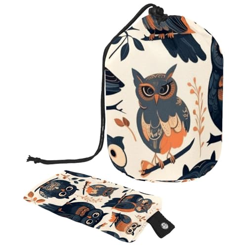 Kosmetiktasche mit Mini-Reißverschluss-Tasche, Motiv: Barred Owl sitzt bewegungslos im blauen Mondschein, Reise-Kulturbeutel für Damen, Kordelzug, Make-up-Organizer, tragbare, wasserdichte Fasstasche, von HOHODIY