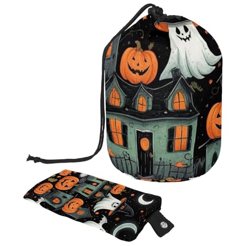 Niedliches Vektor-Set mit Halloween-Illustrationen 2_164 Kosmetiktasche mit Mini-Reißverschlusstasche, Reise-Kulturbeutel für Damen, Kordelzug, Make-up-Organizer, tragbar, wasserdicht, Fasstasche, von HOHODIY