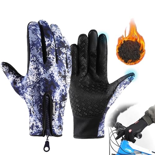 Frostfit - Thermo Handschuhe, Frostfit Thermohandschuhe Herren Damen, Thermo Handschuhe Fahrrad Mit Wasserabweisender Beschichtung Und Touchscreen-Funktion Für Jedes Abenteuer (Tarnblau, L) von HOKUTO