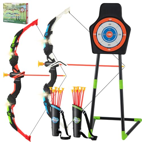 HOMASIS 2er Bogen und Pfeil Kinder, Bogenschießen Set mit 2 Bogen, 20 Pfeilen, 2 Köchern & Zielscheibe, Kinderbogen mit LED Blitzlichtern, Spielzeugbogen für Innen & Outdoor, ab 3 Jahren HOMASIS 2er Bogen und Pfeil Kinder, Bogenschießen Set mit 2 Bogen, 20 Pfeilen, 2 Köchern & Zielscheibe, Kinderbogen mit LED Blitzlichtern, Spielzeugbogen für Innen & Outdoor, ab 3 Jahren von HOMASIS