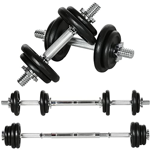 HOMCOM 2 in 1 Hantelnset verstellbare Dumbbellset 20 KG Kurzhantel & Langhantel mit Verbindungsrohr professionell Dumbbell Krafttraining und Gewichtheben für Zuhause Fitness Rostfrei Anti-Rutsch Eisen von HOMCOM