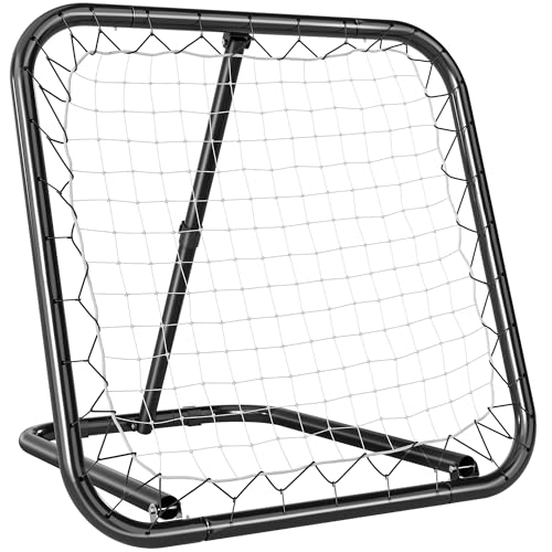 HOMCOM Fußball Rebounder klappbar Kickback Tor Rückprallwand Netz für Baseball Basketball Verstellbar in 5 Stufen Metall Schwarz 78 x 84 x 65-78 cm von HOMCOM