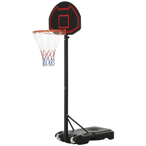 HOMCOM Basketballständer 195-250 cm höhenverstellbar Basketball-Backboard mit Ständer Basketballkorb Ständer mit Rädern für 8-14 Jahre geeignet Kunststoff Stahl Schwarz von HOMCOM