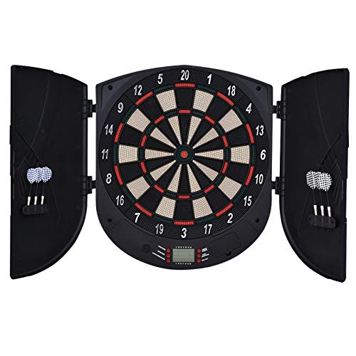 HOMCOM Elektronische Dartscheibe mit Tür Soundeffekte Dartboard Dart-Set mit automatische Wertung 6 Darts Schwarz 26 Spiele und 185 Trefferoptionen für 8 Spieler 50 x 44 x 4,4 cm von HOMCOM