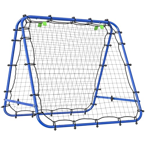 HOMCOM Rebounder für Fußball, verstellbar Prellwand in 5 Stufen, Rebound mit Heringen, tragbar, Kickback Tor Fußballtor für Jugendliche, Rückprallwand für Handball Training 100 x 95 x 90 cm, Blau von HOMCOM