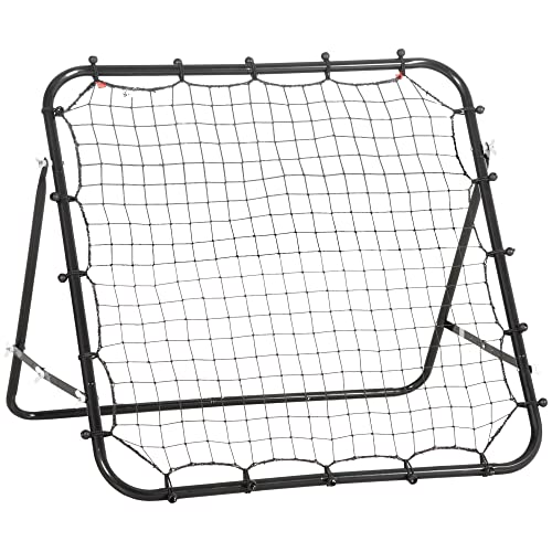 HOMCOM Fußball Rebounder Kickback Tor Rückprallwand Netz für Baseball Fußball Fußballtor für Training Verstellbarer Winkel Metallrohr PE Gewebe 96 x 80 x 96 cm Schwarz von HOMCOM