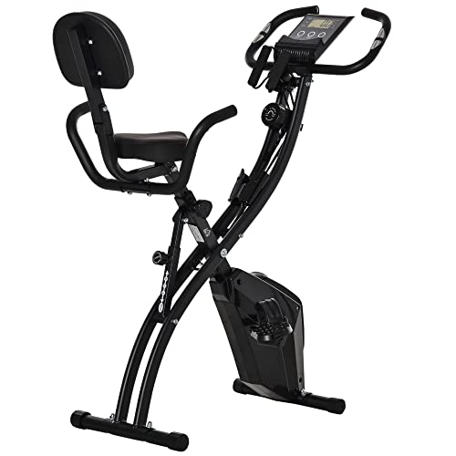 HOMCOM Heimtrainer X-Bike 2-in-1 Fahrradtrainer LCD-Display klappbarer Hometrainer Trimmrad mit 8 stufig einstellbarem Magnetwiderstand und 1 Paar Spannseil Stahl Schwarz 97x51x115 cm von HOMCOM