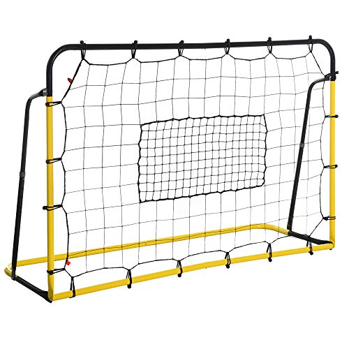 HOMCOM Kickback Fußball Rebounder Tor Rückprallwand Netz für Fußball, Basketball und Baseball, Stahl+PE, Gelb+Schwarz, 184 x 63 x 123 cm von HOMCOM