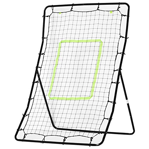 HOMCOM Baseball Rebounder PitchBack, Tragebar Fußball Rebounder, Rückprallwand Netz mit Schlag-Zone für Baseball, Fußball, Metall, Schwarz, 90 x 80 cm von HOMCOM