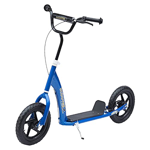 HOMCOM Kinderroller mit Hinterbremse Kickscooter 12 Zoll Tretroller Roller Scooter Cityroller für Kinder Kickboard Höhenverstellbar Stahl Eva Blau 120 x 52 x 80-88 cm von HOMCOM