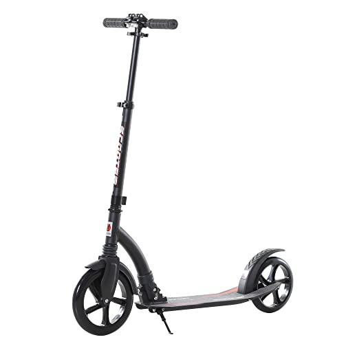 HOMCOM Kinderscooter, Kickscooter mit Stoßdämpfung, Tretroller, Klappbar und Höheverstellbar, ab 14 Jahren, Aluminium, Schwarz, 92,5 x 37,5 x 82-97 cm von HOMCOM