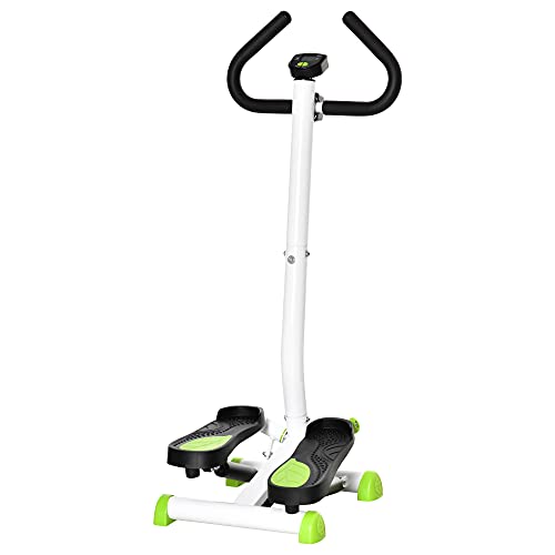 HOMCOM Stepper Fitness Swing Stepper mit LCD-Schirm und Handgriff Hometrainer für Zuhause bis 100 kg Stahl ABS Grün 55 x 44 x 108 cm von HOMCOM