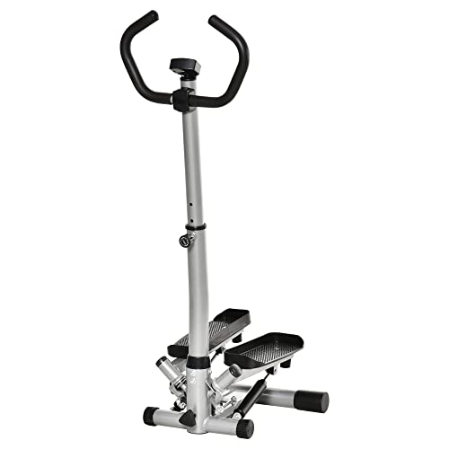 HOMCOM Stepper mit Handgriff Fitness Heimtrainer für Zuhause klein Fitnessgerät für Bein- und Po-Training mit LCD-Bildschirm einstellbare Geschwindigkeit Metall ABS Schwarz+Silber 55 x 53 x 118-128 cm von HOMCOM