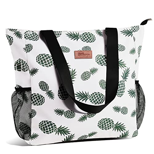 HOMESPON Große Wasserdichte Strandtasche mit Reißverschluss und Taschen für Damen (Ananas) von HOMESPON