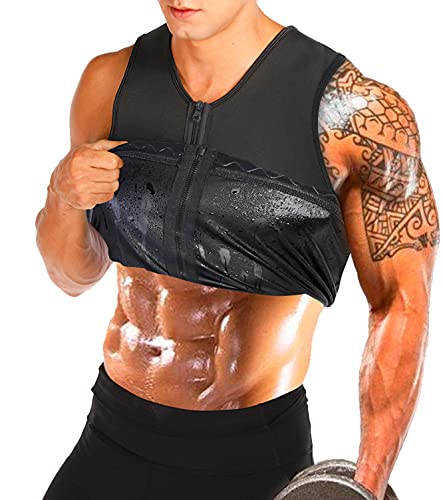 HOMETA Schweißweste für Herren Taillentrainer Sauna Weste Body Shaper Polymer Reißverschluss Gewichtsverlust Sauna Tank Top Workout Shirt von HOMETA