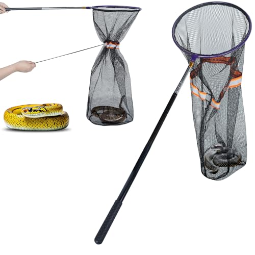 Schlangenfängernetz mit sicherem Kordelzug, Klapperschlangen-Greifer, Reptilienfang-Teleskopstange, 40,6 - 150,6 cm Edelstahl, ausziehbarer Schlangenstab und 30,5 cm Netzöffnung zum Entfernen von Schlangenfängernetz mit sicherem Kordelzug, Klapperschlangen-Greifer, Reptilienfang-Teleskopstange, 40,6 - 150,6 cm Edelstahl, ausziehbarer Schlangenstab und 30,5 cm Netzöffnung zum Entfernen von von HOMEYA