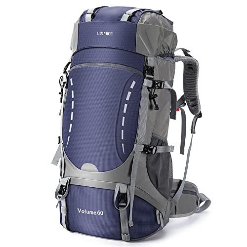 HOMIEE Wanderrucksack 60L, Herren Damen Wasserdichter Leichter Trekkingrucksack Reiserucksack Wandern Großer Rucksack mit Regenabdeckung, Bergrucksack für Hiking, Reisen, Camping, Sport von HOMIEE