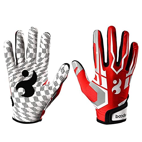 HOMU American Football Handschuhe, Empfängerhandschuhe, atmungsaktiver und Rutschfester Silikon-Griffhandschuh mit verstellbarem Armband für Jugendliche, Kinder von HOMU