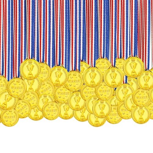 HOMURY Goldmedaille für Kinder, 100 Stück Gewinner Goldmedaillen, Goldfarbene Siegermedaillen, Gold Siegermedaillen für Kinder Parteibevorzugungen und Sportpreise(Trophäenmuster) von HOMURY