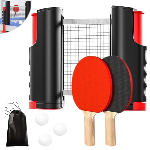 HOMURY Tischtennisschläger Set: Profi Tischtennis Set mit 2 Tischtennisschläger + Einziehbarem Netz + 3 Tischtennis-Bälle + 1 Tragetasche, Tischtennis Set für Indoor Outdoor Kinder Erwachsene von HOMURY