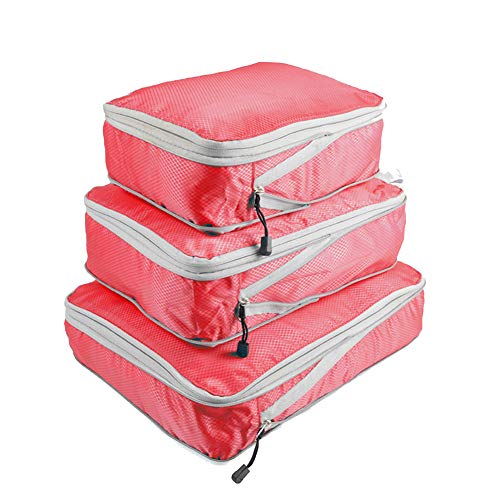 Compression Packing Cubes 3 Set,Kleidertaschen 3-teilig Verpackungswürfel, Kleidertaschen Set, Kofferorganizer Reise Würfel Rot Einheitsgröße von HONGBI