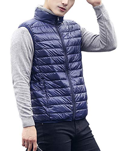 Herren Leichte Kurze Daunenweste Winter Verstaubare Stehkragen Weste Steppweste Gesteppt Bodywarmer Ärmellose Daunenjacke Übergangsweste Daunen Winterjacke Outdoor Puffer Weste Jacke Marine L von HONGBI