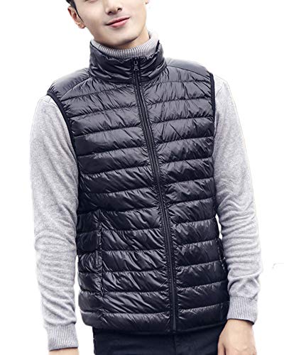 Herren Leichte Kurze Daunenweste Winter Verstaubare Stehkragen Weste Steppweste Gesteppt Bodywarmer Ärmellose Daunenjacke Übergangsweste Daunen Winterjacke Outdoor Puffer Weste Jacke Schwarz XL von HONGBI