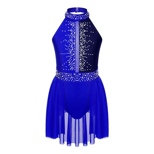 HONGYEMY Eiskunstlauf Kleid Damen Kinder Mädchen Eislaufen Kleid Gymnastik Trikot Glänzenden Strass Rückenfreies Eiskunstlauf Kleid Kinder Lyrical Dance Kostüm(Blue,16) von HONGYEMY