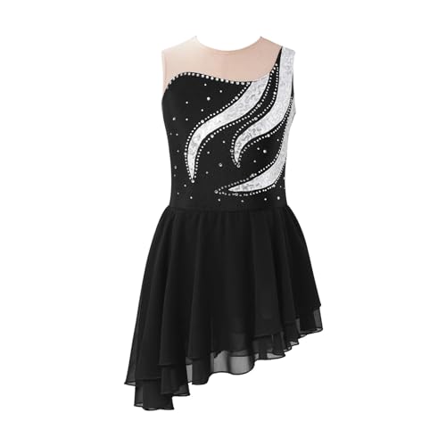 HONGYEMY Eiskunstlauf Kleid Damen Kinder Mädchen Eislaufen Kleidung Ärmellose Gymnastik Trikot Pailletten Strass Tanzen Kleidung Teenager Eiskunstlauf Kleid(Black,14) von HONGYEMY