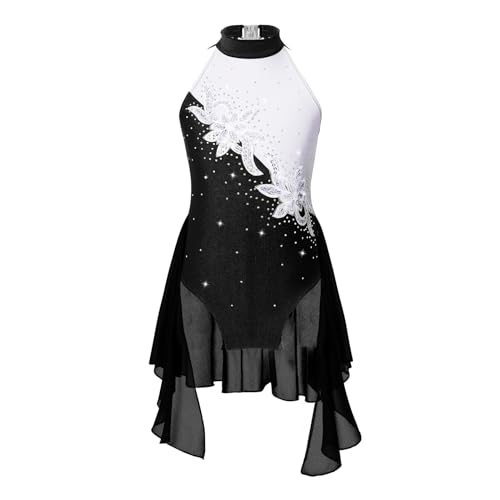 HONGYEMY Eiskunstlauf Kleid Damen Kinder Mädchen Strass Eiskunstlauf Kleid Gymnastik Trikot Kinder Ärmelloses Ballett Kleid for Tanzwettbewerb(Black,12) von HONGYEMY