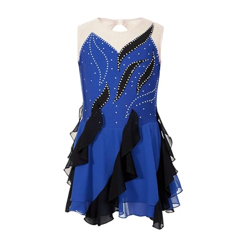 HONGYEMY Eiskunstlauf Kleid Damen Kleinkind Mädchen Gymnastik Trikot Ballett Lyrisches Tanzkleid Kinder Mordern Dancewear Teenager Glänzende Rüschen Eiskunstlauf Kostüm(Blue,8) von HONGYEMY