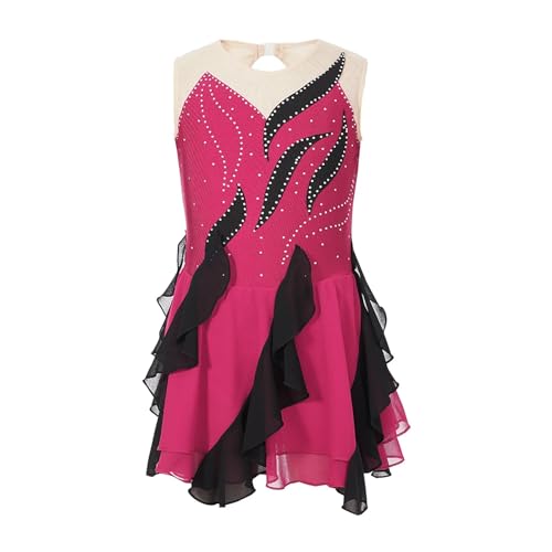 HONGYEMY Eiskunstlauf Kleid Damen Kleinkind Mädchen Gymnastik Trikot Ballett Lyrisches Tanzkleid Kinder Mordern Dancewear Teenager Glänzende Rüschen Eiskunstlauf Kostüm(Pink,8) von HONGYEMY