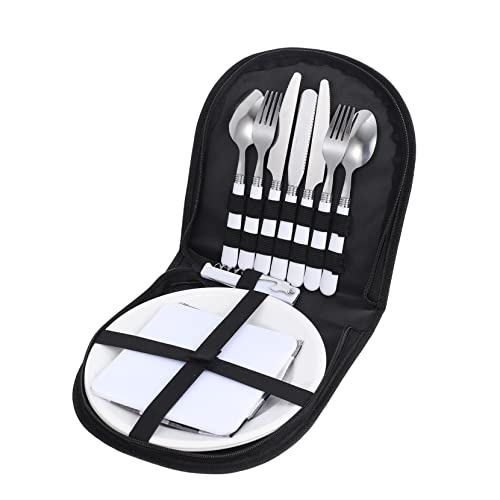 1 Satz Campingbesteck Grill Zubehör Kit Outdoor-picknickbesteck Tragbares Geschirr Tragbare Reiseutensilien Picknickgeschirr Campingutensilien Grillset Black Rostfreier Stahl HONMEET von HONMEET