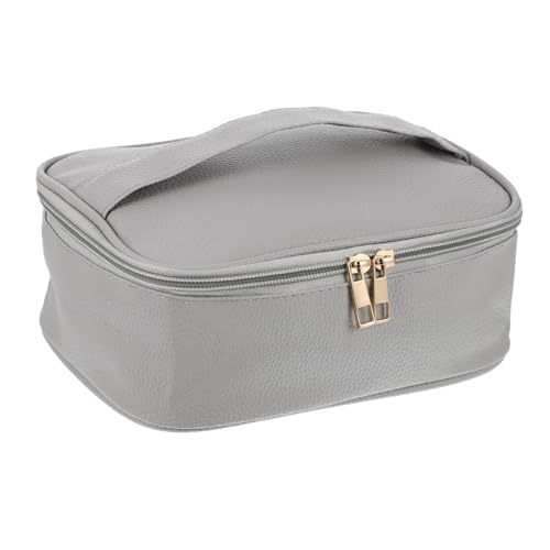 HONMEET Tragbare Aufbewahrungstasche Große Kosmetiktasche Make-up-aufbewahrungsbehälter Reise-Kosmetiktasche Kosmetiktasche Mit Reißverschluss Reise-Make-up-Taschen Pu-Leder Grey von HONMEET