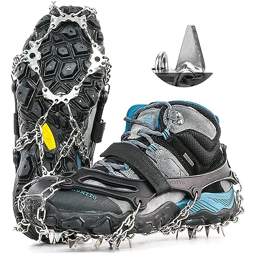 HONYAO Steigeisen, Edelstahl Spikes Grödel für Schuhe Wanderschuhe Bergschuhe auf Winter EIS Schnee, Wandern Schuhspikes Ice Schuhkrallen Eisspikes von HONYAO