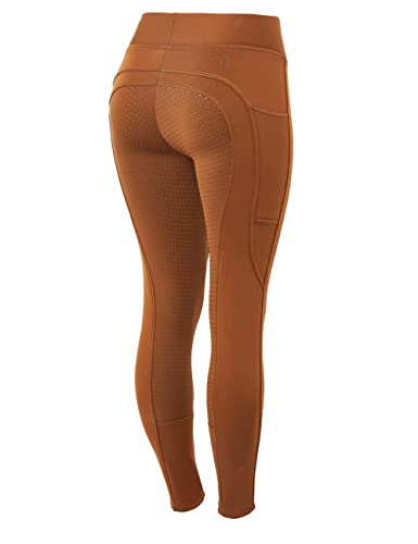 HORZE Damen Thermoreitleggings Active mit Handytasche, Winterreithose, Thermo Reithose Damen, Braun, 42 von HORZE