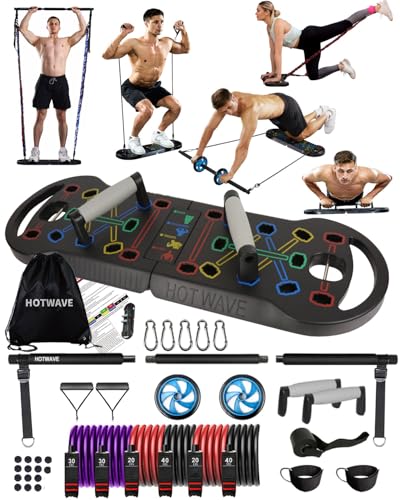 HOTWAVE Tragbares Trainingsgerät mit 16 Fitnessgeräten. 20 in 1 Push Up Board Fitness, Widerstandsbänder mit Bauchroller, Full Body Workout zu Hause, Patent Pending HOTWAVE Tragbares Trainingsgerät mit 16 Fitnessgeräten. 20 in 1 Push Up Board Fitness, Widerstandsbänder mit Bauchroller, Full Body Workout zu Hause, Patent Pending von HOTWAVE
