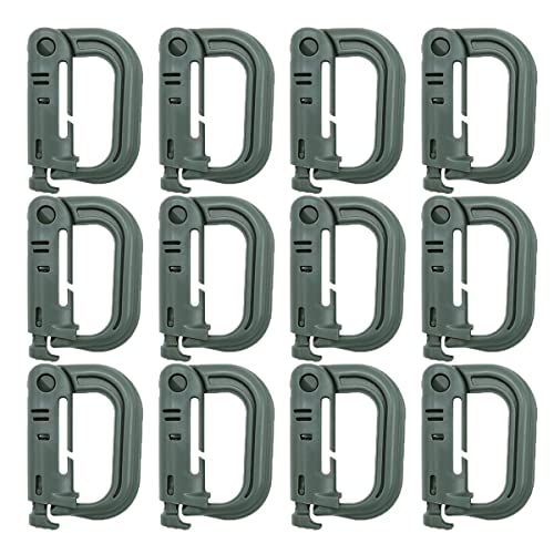 HOUSON 12 Stück Karabiner, Molle Zubehör D-Form Karabiner Kunststoff Plastik Karabinerhaken Karabiner Clip Set Grün von HOUSON