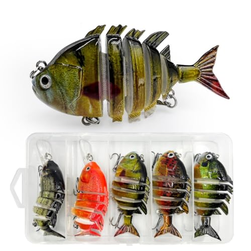 HOUSON 5 PCS Angelköder, Kunstköder 6 Segmente Wobbler Hecht Forellenköder Künstlicher Kunstköder für Salzwasser Süßwasser Forelle Barsch Lachs Angeln HOUSON 5 PCS Angelköder, Kunstköder 6 Segmente Wobbler Hecht Forellenköder Künstlicher Kunstköder für Salzwasser Süßwasser Forelle Barsch Lachs Angeln von HOUSON