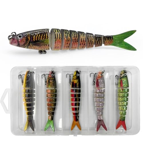 HOUSON 5 PCS Angelköder, Kunstköder 8 Segmente Wobbler Hecht Forellenköder Künstlicher Kunstköder für Salzwasser Süßwasser Forelle Barsch Lachs Angeln von HOUSON