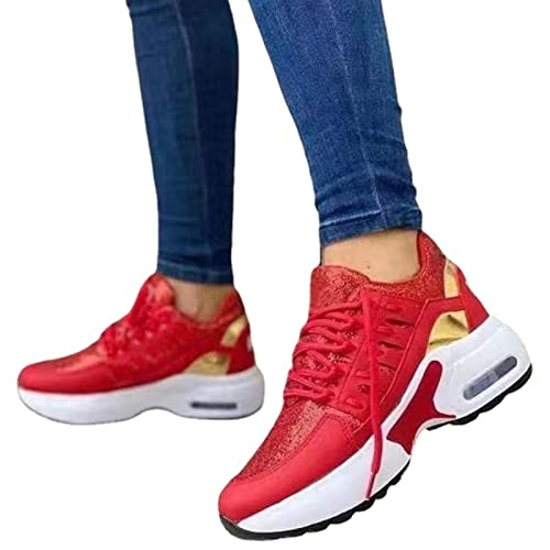 HOUXIANDOU Orthopädische Komfortschuhe, Fußgewölbestütze, Luftkissen, Freizeitsportschuhe, Diabetische Ballen-Freizeitschuhe Zur Linderung Von Fersenschmerzen (Rot,43) von HOUXIANDOU