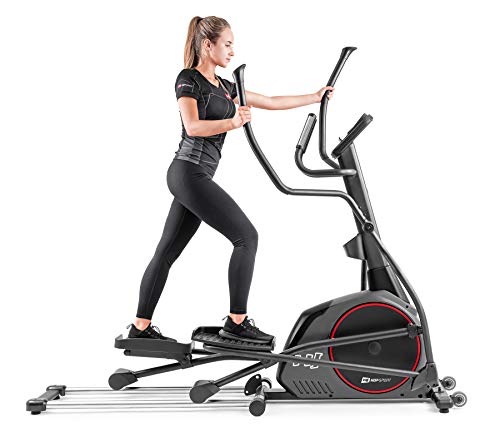 Hop-Sport Crosstrainer HS-095CF mit Unterlegmatte - Ellipsentrainer 30kg Schwungmasse - Ellipsen Crosstrainer max. Benutzergewicht 135kg - Crosswalker grau von HS HOP-SPORT