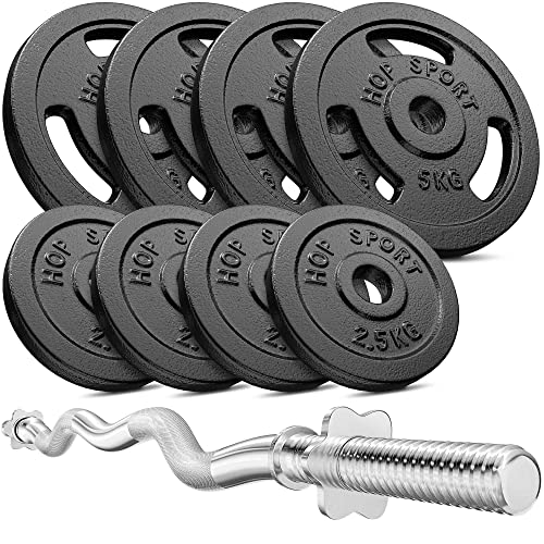 Hop-Sport Guss Hantelset mit SZ-Curlstange und Gewichten, 1x SZ-Stange, Set 37kg oder 57kg zur Auswahl (37kg) von HS HOP-SPORT